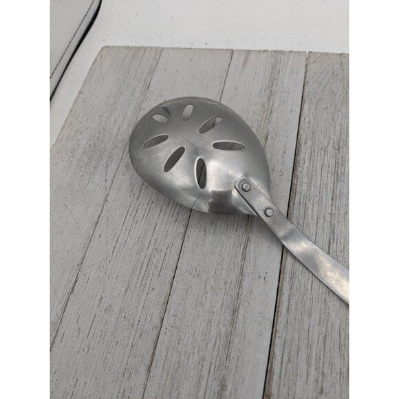 Vintage Slotted Holes Spoon Strainer Stainless Steel Wood Handle 12" - Picture 6 of 6
